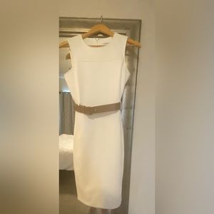 Calvin Klein white dress with beige belt size 4